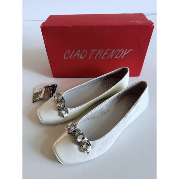 Ciao Trendy Big Kid Girls White Flats Crystal Chain Made in Italy 35 - Picture 1 of 10